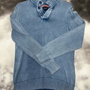 Blue Sake Fifth Avenue Mens Blue Knit Button Front Long Sleeve Sweater Size Med.